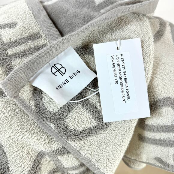 Anine Bing Lavender Gray White Monogram Logo Bahia Beach Towel Cotton Large - Picture 5 of 6